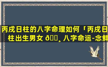丙戌日柱的八字命理如何「丙戌日柱出生男女 🕸 八字命运-念鲜命理」
